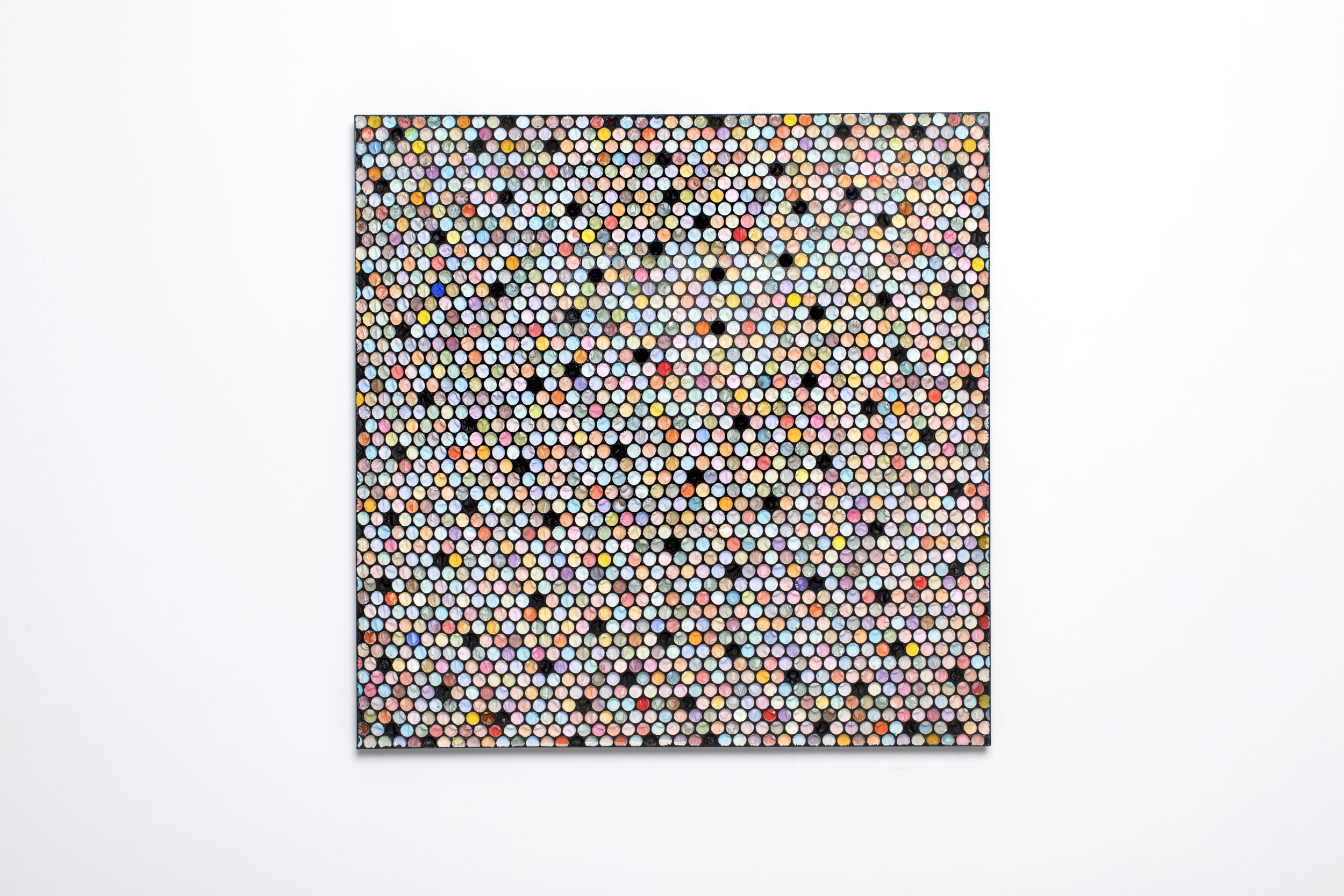 #1609 %22jump%22 46x46x5inches paint on plaster in aluminum frame-larger bubbles-convex_front.jpg